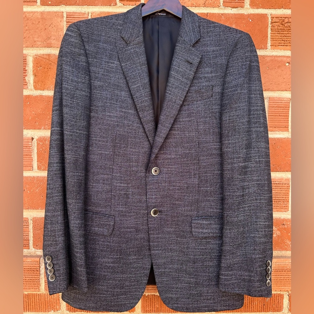 Emporio Armani Gray-Blue Textured Two-Button Sport Coat